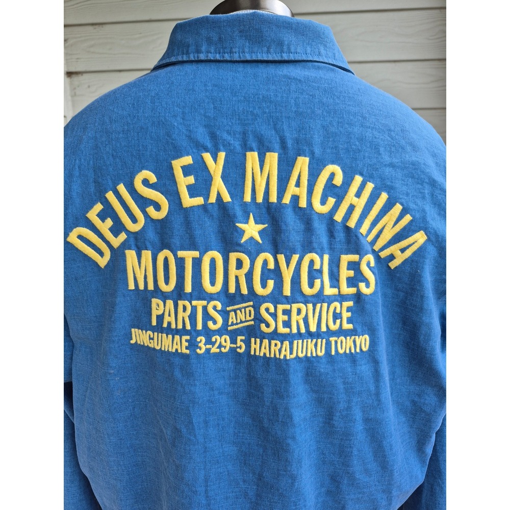 Deus Ex Machina Mens Blue Canvas Moto Jacket Embroidered Logo Snap Front XXL - Picture 10 of 16